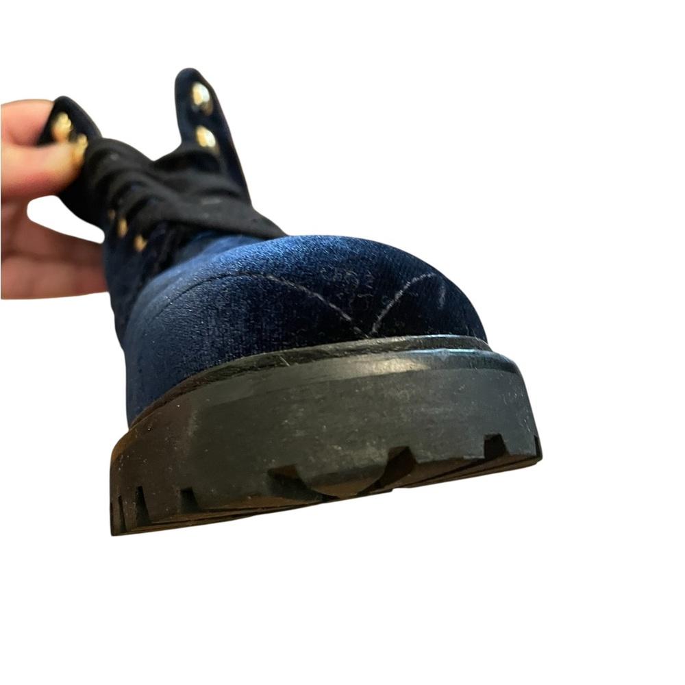 SANDRO Paris Aron Blue Quilted Velvet Combat Hiker Boots - Picture 8 of 15